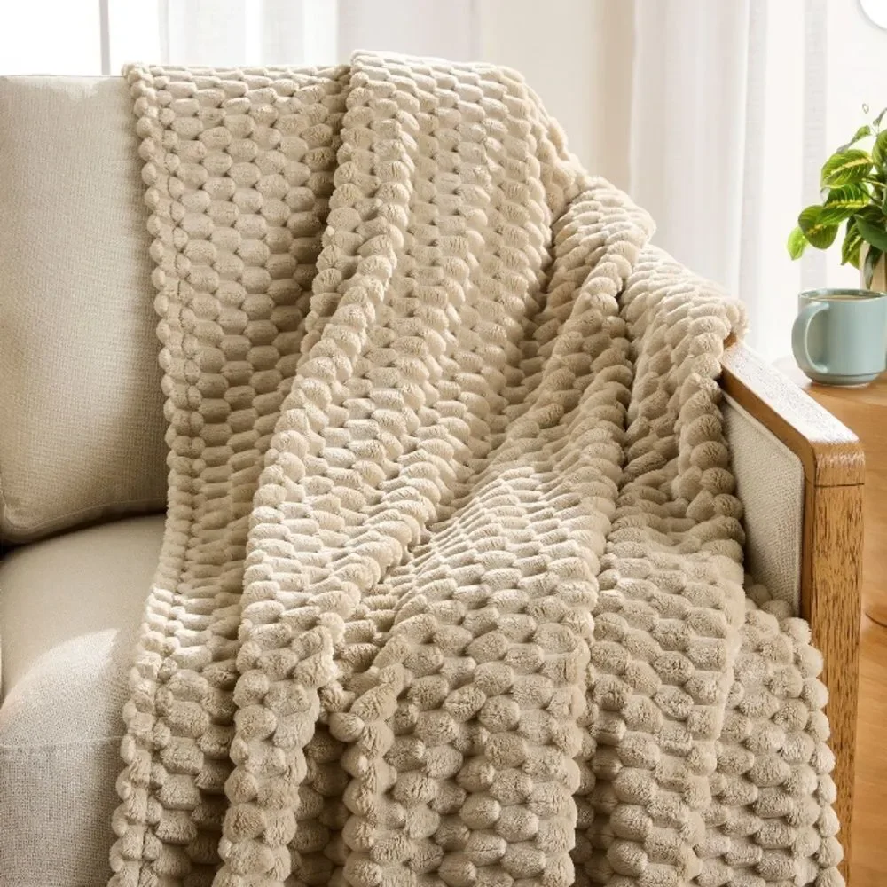Better Homes and Gardens Papryus Beige Bubble Luxurious Throw Blanket